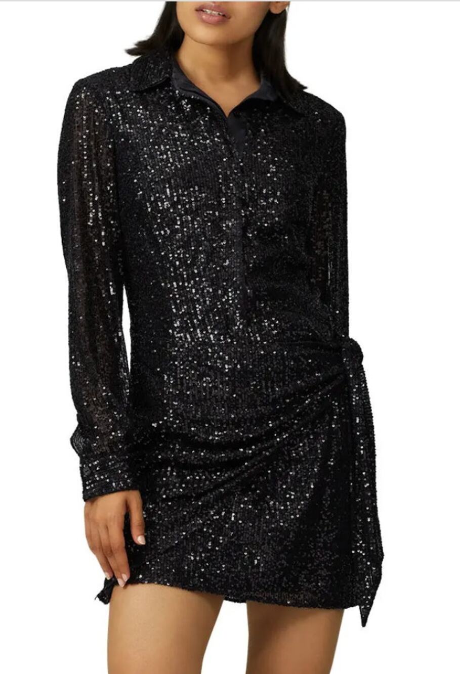 Parker Black Sequins Mini Dress SMALL Cocktail Party Shirt Designer Ruched $348